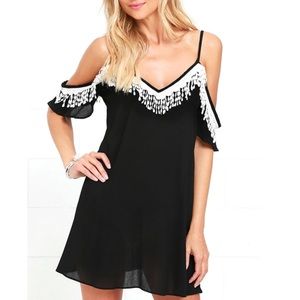 Orchard Ridge Black Lace Fringe Off-Shoulder Dress